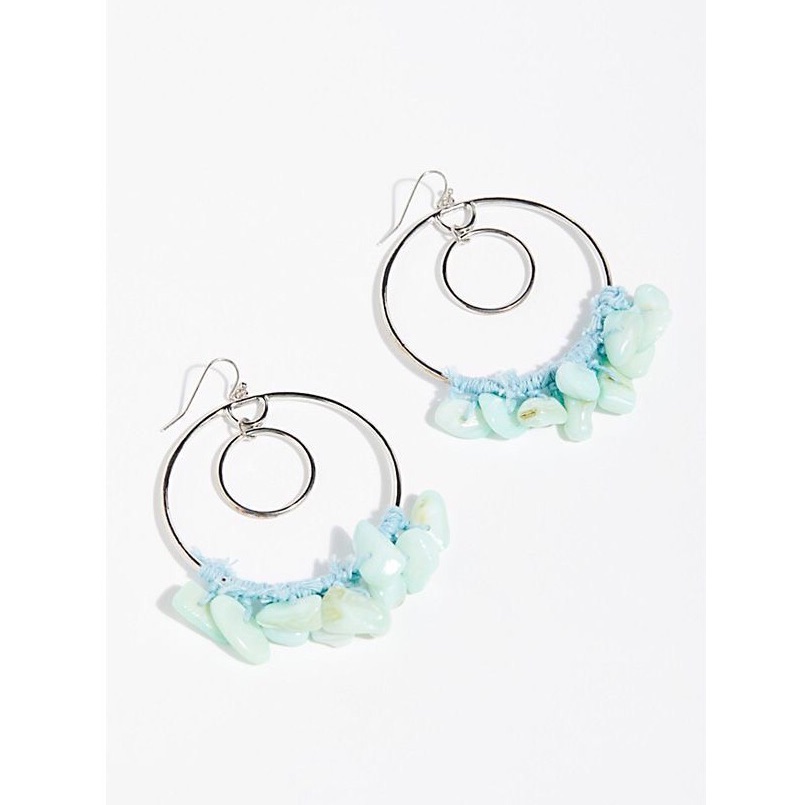 New Free People Honeyhill Hoop Silver Earrings Blue Turquoise Shell Stone 28$